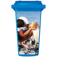 Man And Dog On The Beach Wheelie Bin Sticker Panel